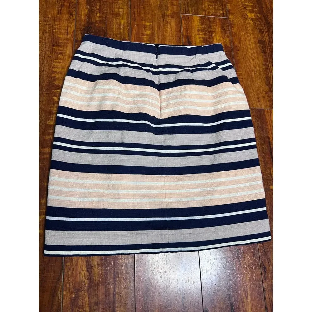 Ann Taylor Petite Striped Stretch Pencil Skirt Women 00P Navy Blush Lined OFFICE